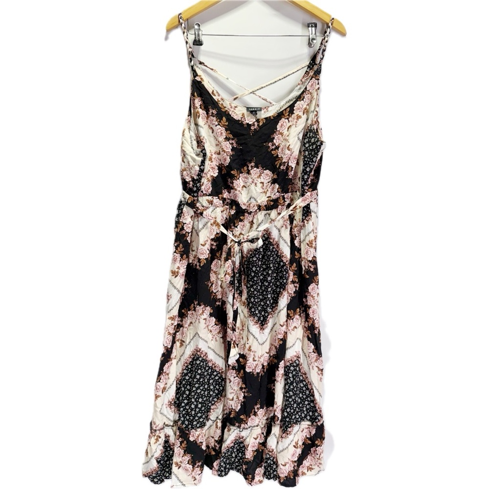 Torrid Scarf Print Challis Shirred Hem Midi Tank Dress Tie Waist BOHO Floral - Picture 3 of 6